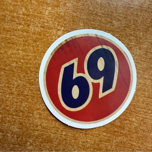 Retro Red Circle Sticker with Number 69 - Picture 1 of 1